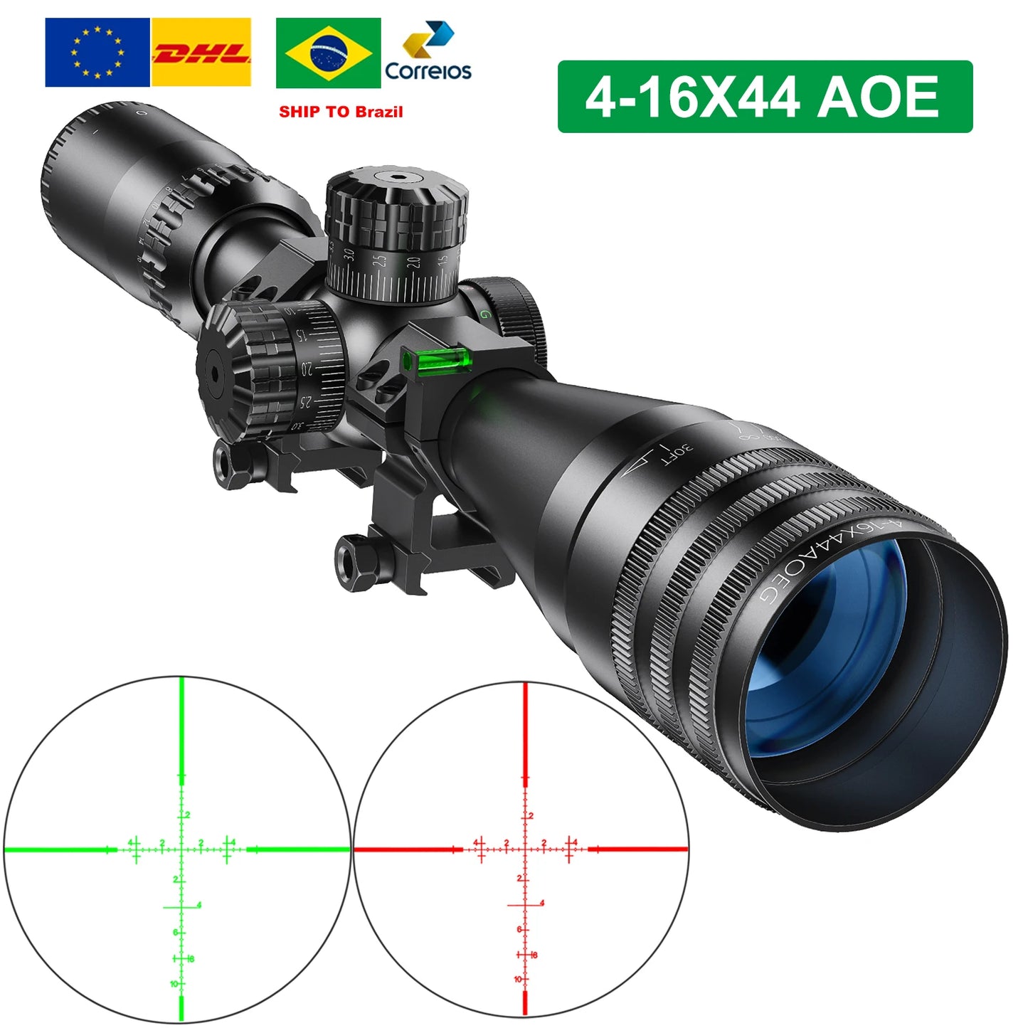 Tactical 4-16x44 AOE Riflescope Tactical Red Green Illuminated Sight Sniper