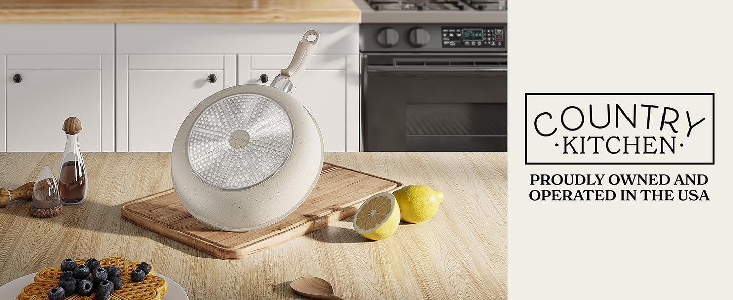 Cookware Set with Removable Handle, Oven & RV Safe Pots and Pans Set, Cream, Original