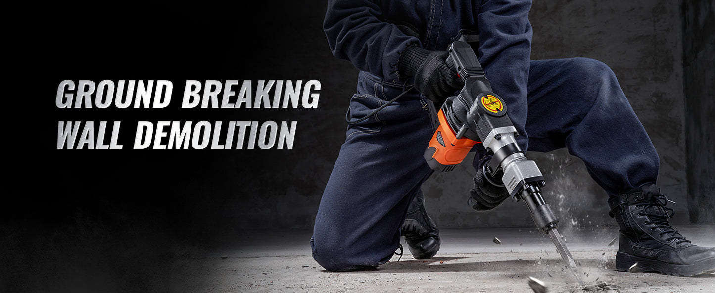 1400W Demolition Electric Jackhammer Heavy Duty 2900 BPM Concrete Breaker 2pcs Chisels Bits Chipping