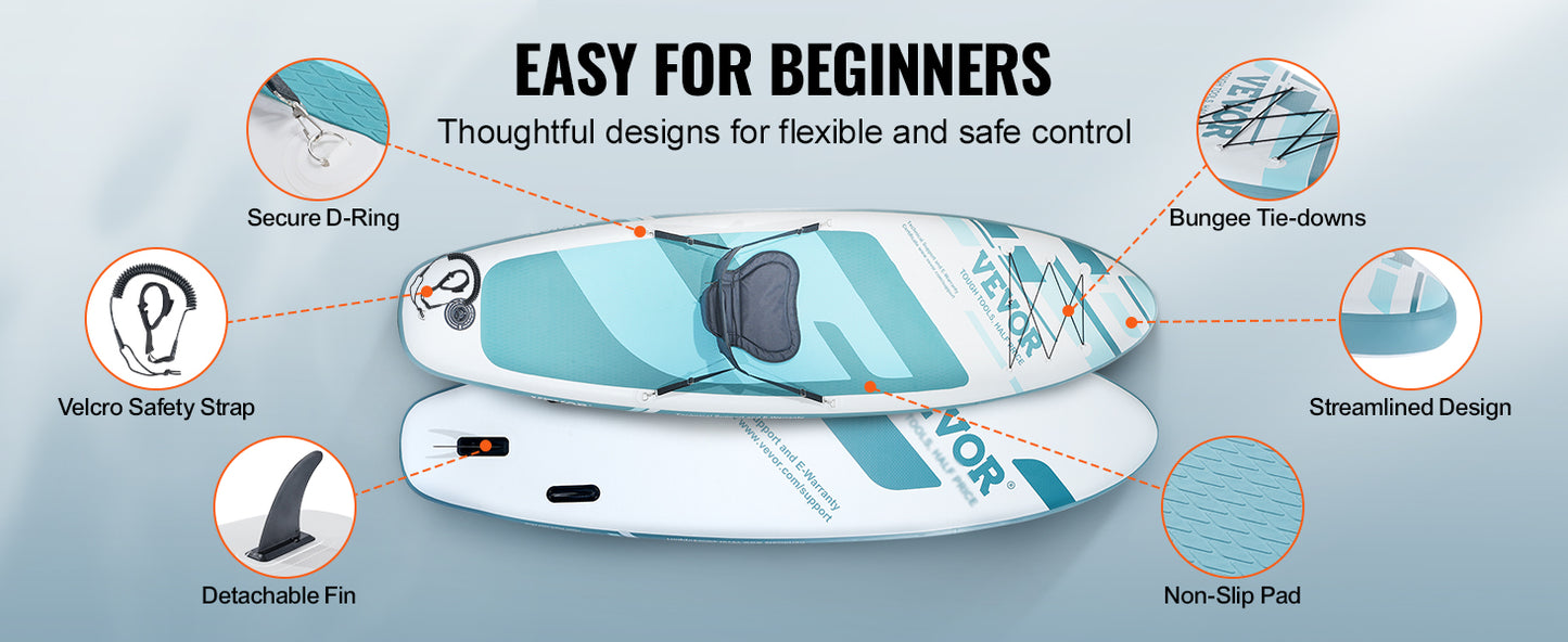 Inflatable Stand Up Paddle Board 10' x 33" x 6" /10.6' x 33" x 6" Wide SUP, Removable Kayak Seat