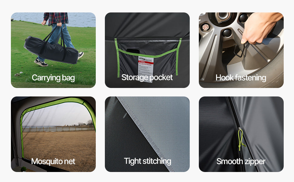 SUV Tent, Camping Waterproof PU2000mm Spacious Double Layer Design , Shade Awning , Mesh Windows