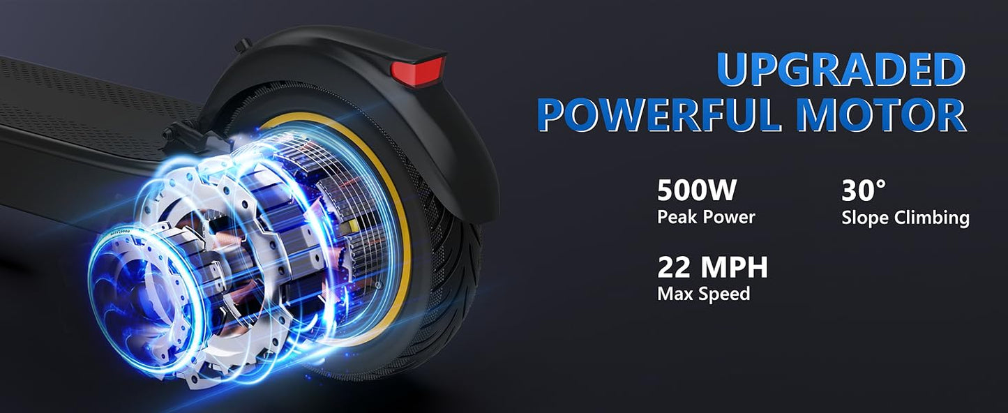 LPMAX 10" tires Folding E-Scooter 22MPH Max Speed 500W 14.5AH 28Miles Long Range Dual Shock Absorber