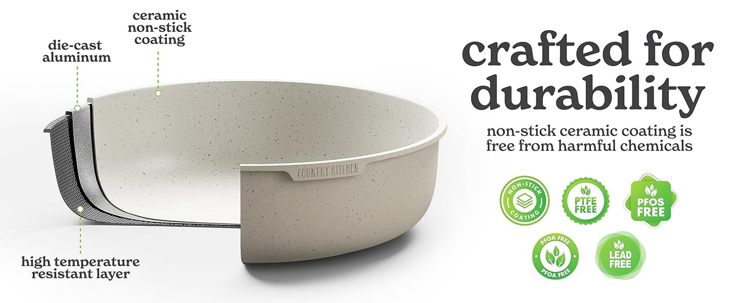 Cookware Set with Removable Handle, Oven & RV Safe Pots and Pans Set, Cream, Original