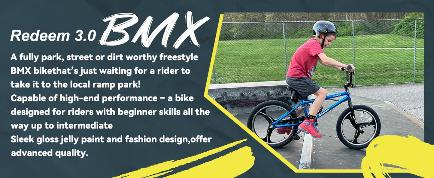 20 Inch Kids BMX Bike for Boys Girls Ages 5-12, 360 Degree Rotor Freestyle, 4 Pegs Single Speed