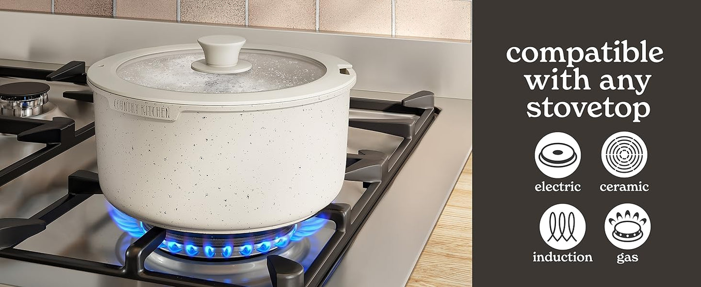 Cookware Set with Removable Handle, Oven & RV Safe Pots and Pans Set, Cream, Original