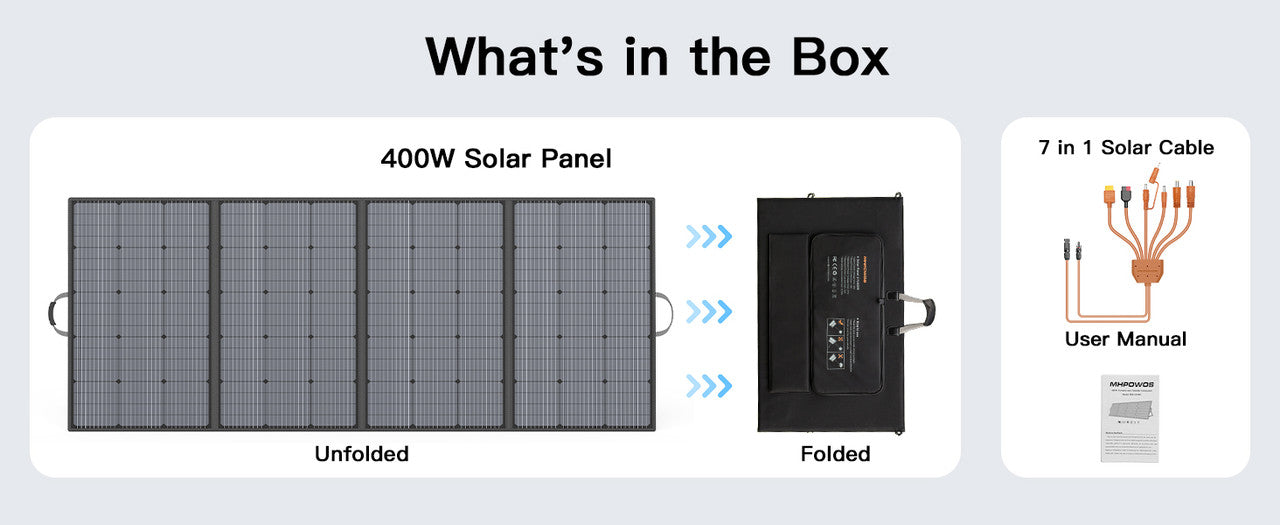MHPOWOS 400W fold/Portable Solar Panel 31 V Charger,7 in 1 Solar Cable, Camp , Outdoor, Powerstation
