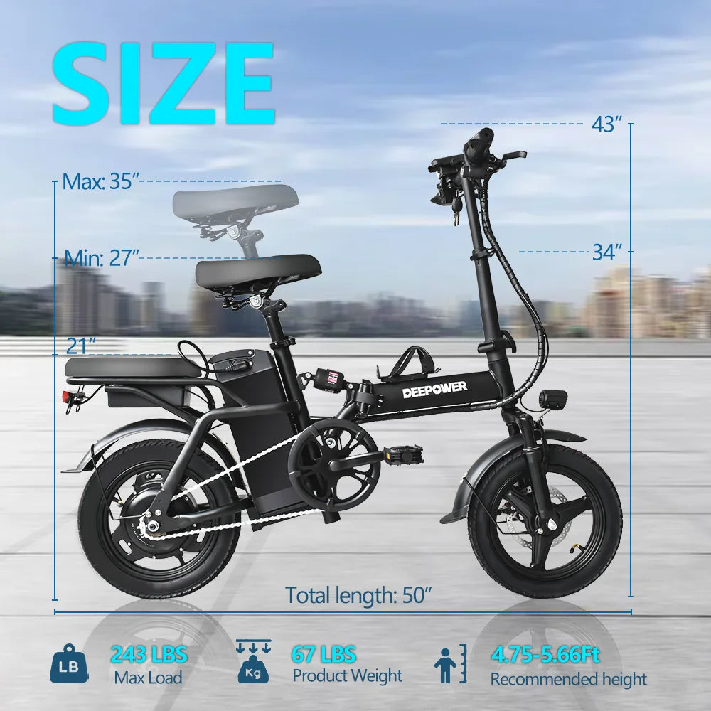 14 Inch Foldable E-Bicycle 400W Motor 48V 15AH Adult MiniSuitable for City Commuting Travel