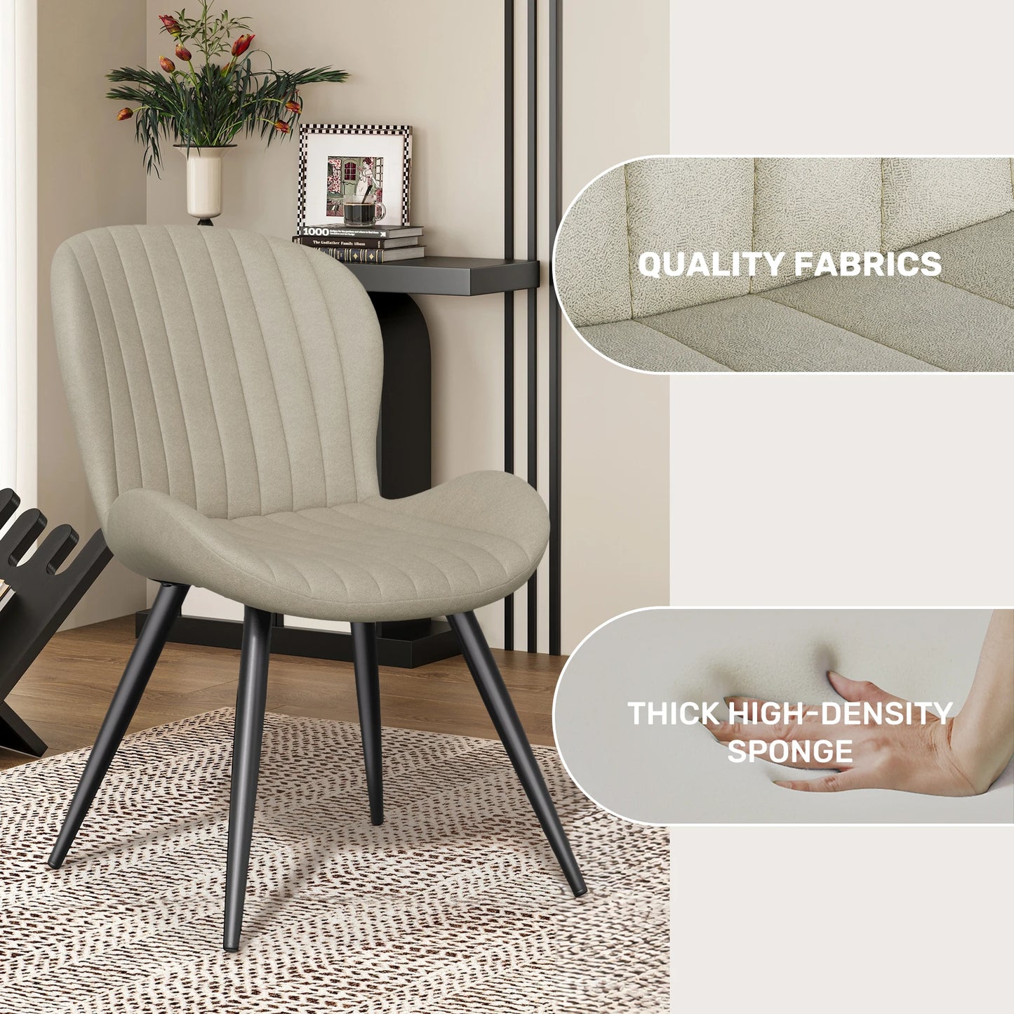 2 Dining Chairs, Modern, Comfortable Backrest Thickeneded Soft Cushion.19inch High, Metal Feet