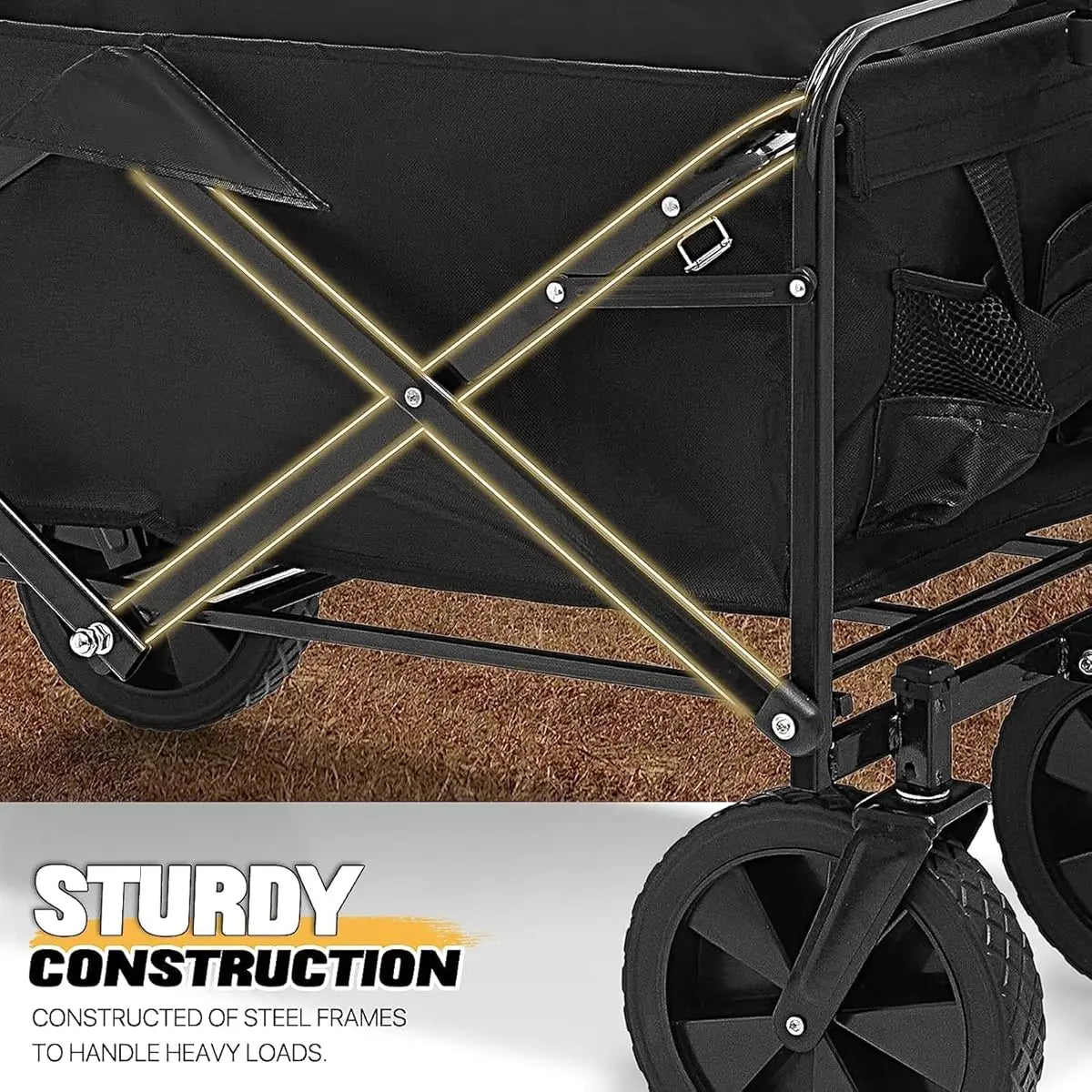 PowerHaul Folding Wagon,550LB/5.3 Cu. Ft., Heavy-Duty Design, All-Terrain Wheels, BLACK