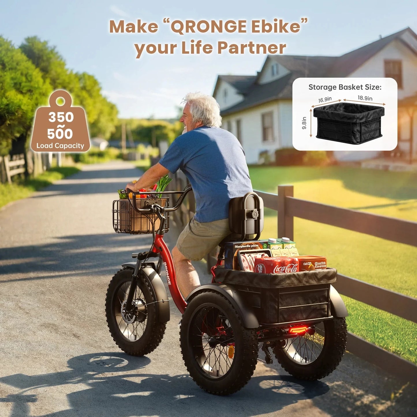E-tricycle/Bike, Adults 960W Peak 36V 13.5AH Battery Folding 50 Miles Range Fat Tire,carry goods