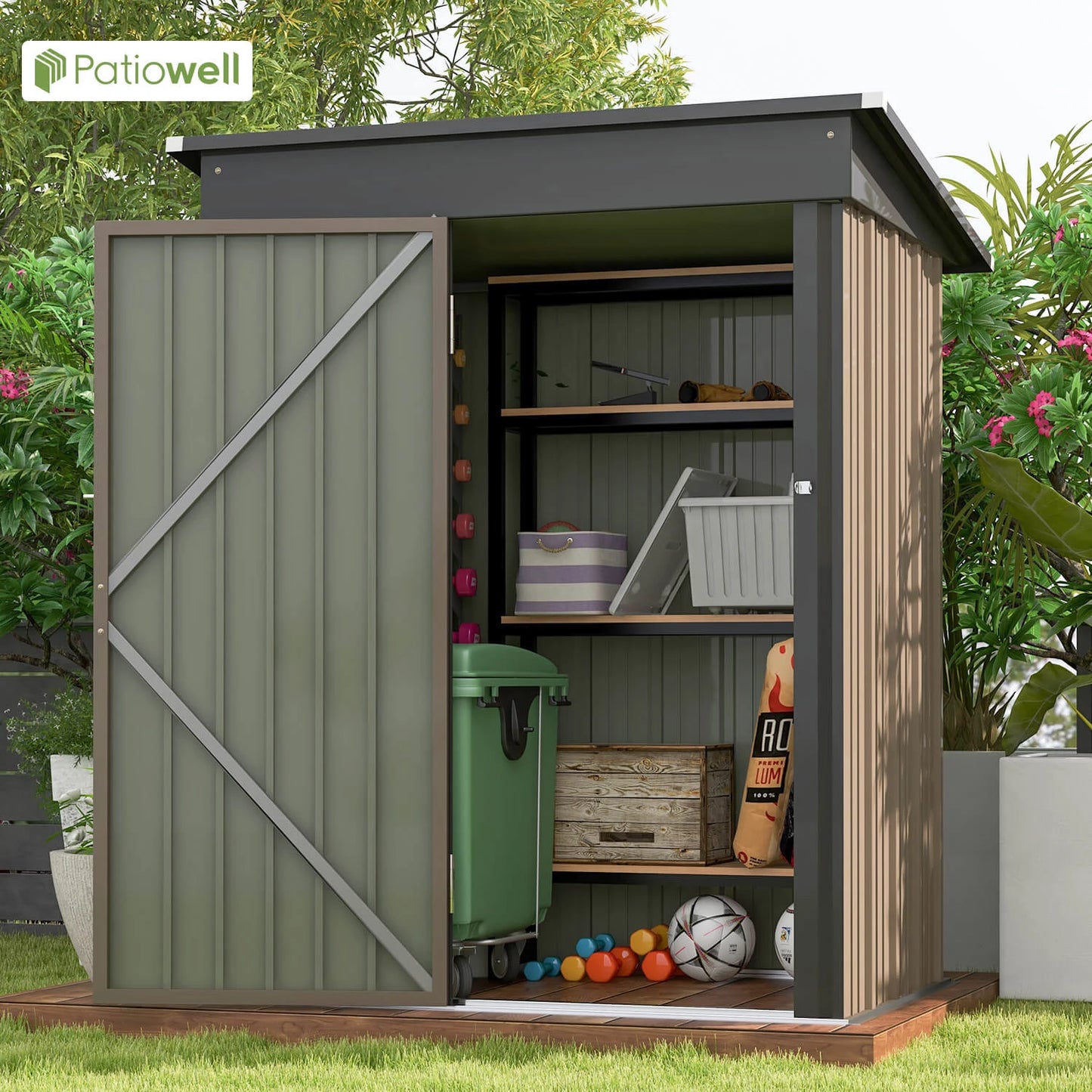 5x3 FT Metal Outdoor StorageTool Shed, Sloping Roof & Lockable Door, Backyard Garden Patio Lawn