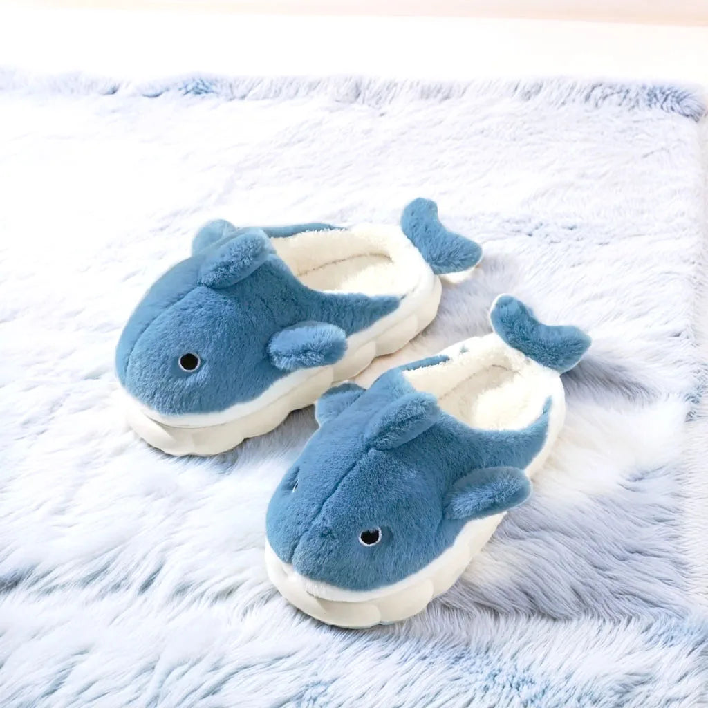 Soft Plush Sharky Slides For Wome&Men,Whale Shark Anti-Skid Winter Cute Couple House Slippers