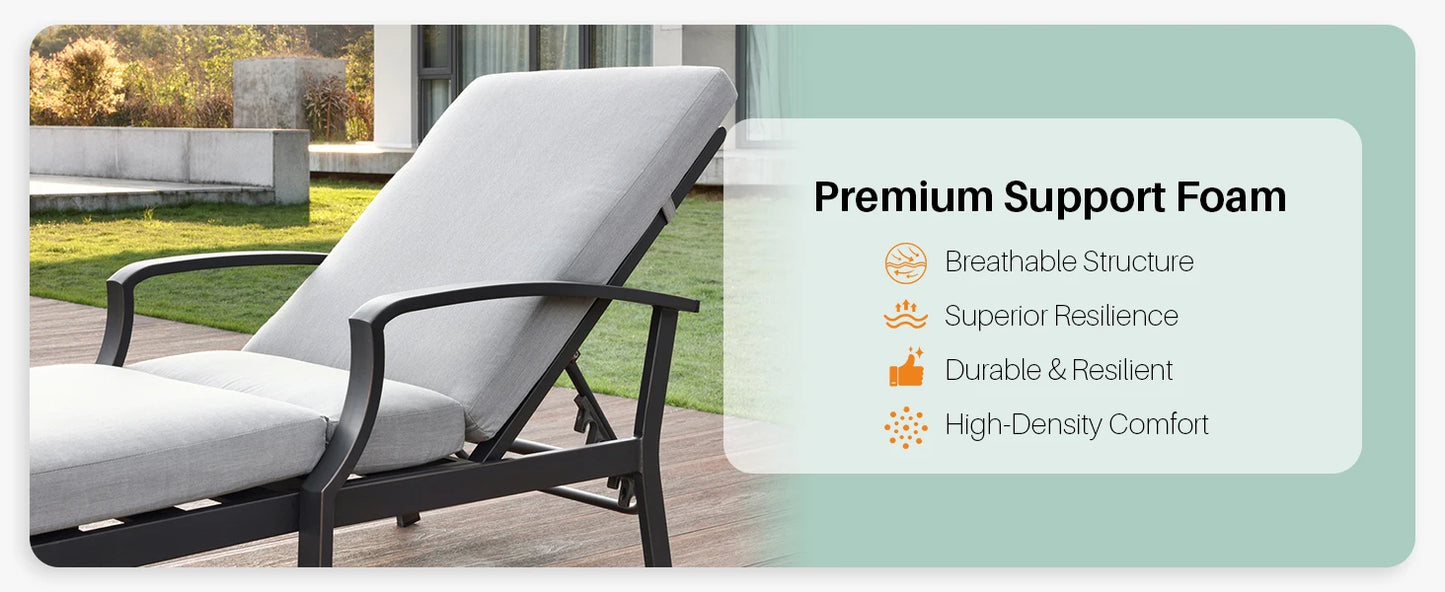 Aluminum Outdoor Chaise Lounge Chair,Cushion, Adjust-Backrest Pool Lounger Patio or Deck,Gunmetal