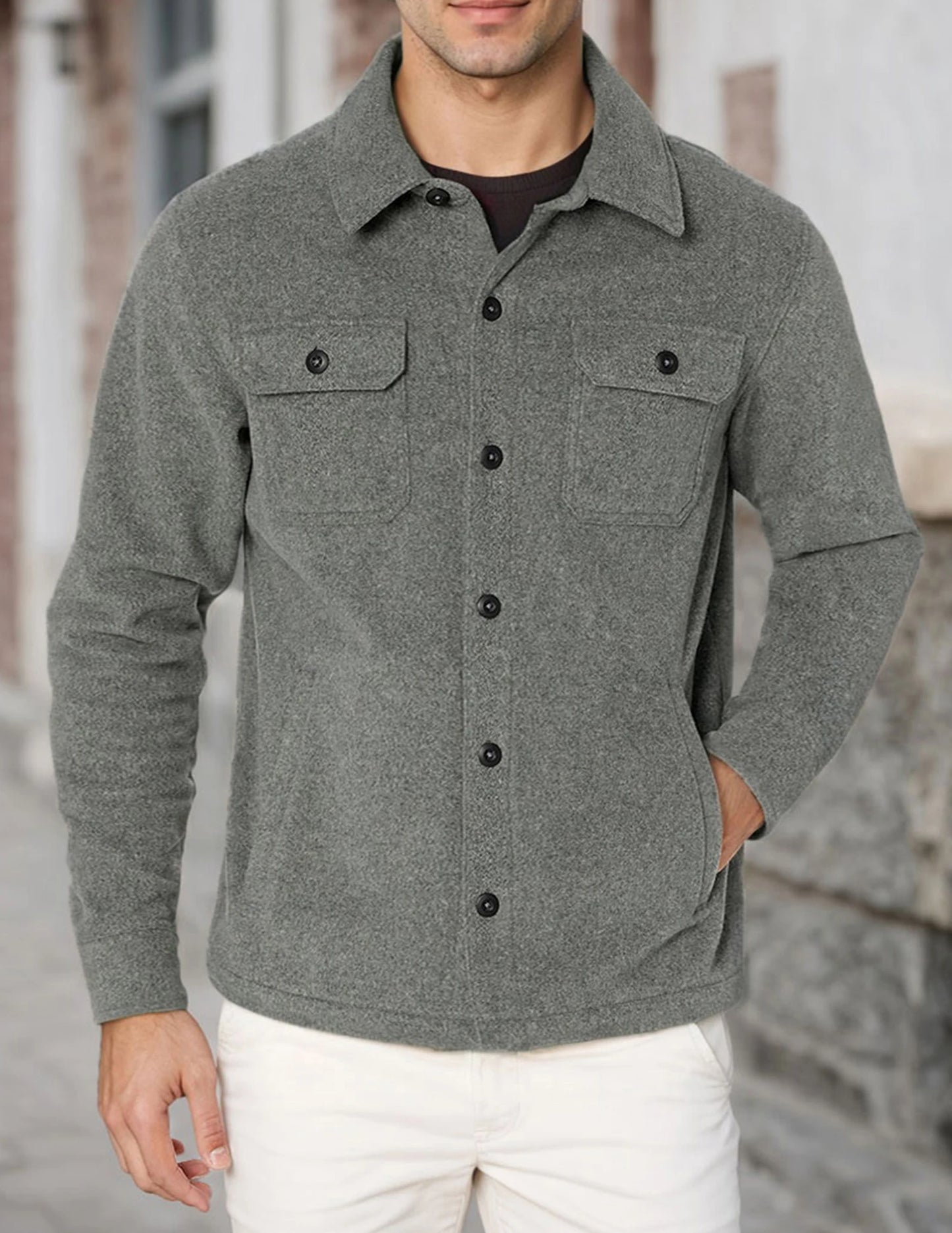 Men's Sherpa Fleece Jacket Button Down Winter Warm Hiking Fishing Outdoor Coat Casual Long Sleeve