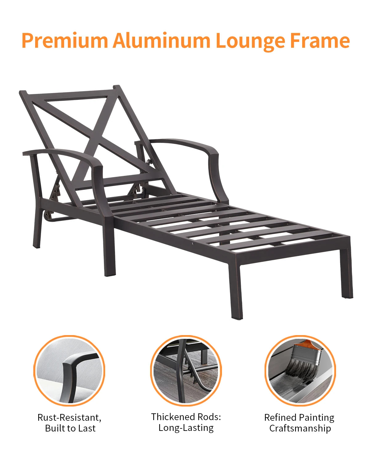 Aluminum Outdoor Chaise Lounge Chair,Cushion, Adjust-Backrest Pool Lounger Patio or Deck,Gunmetal