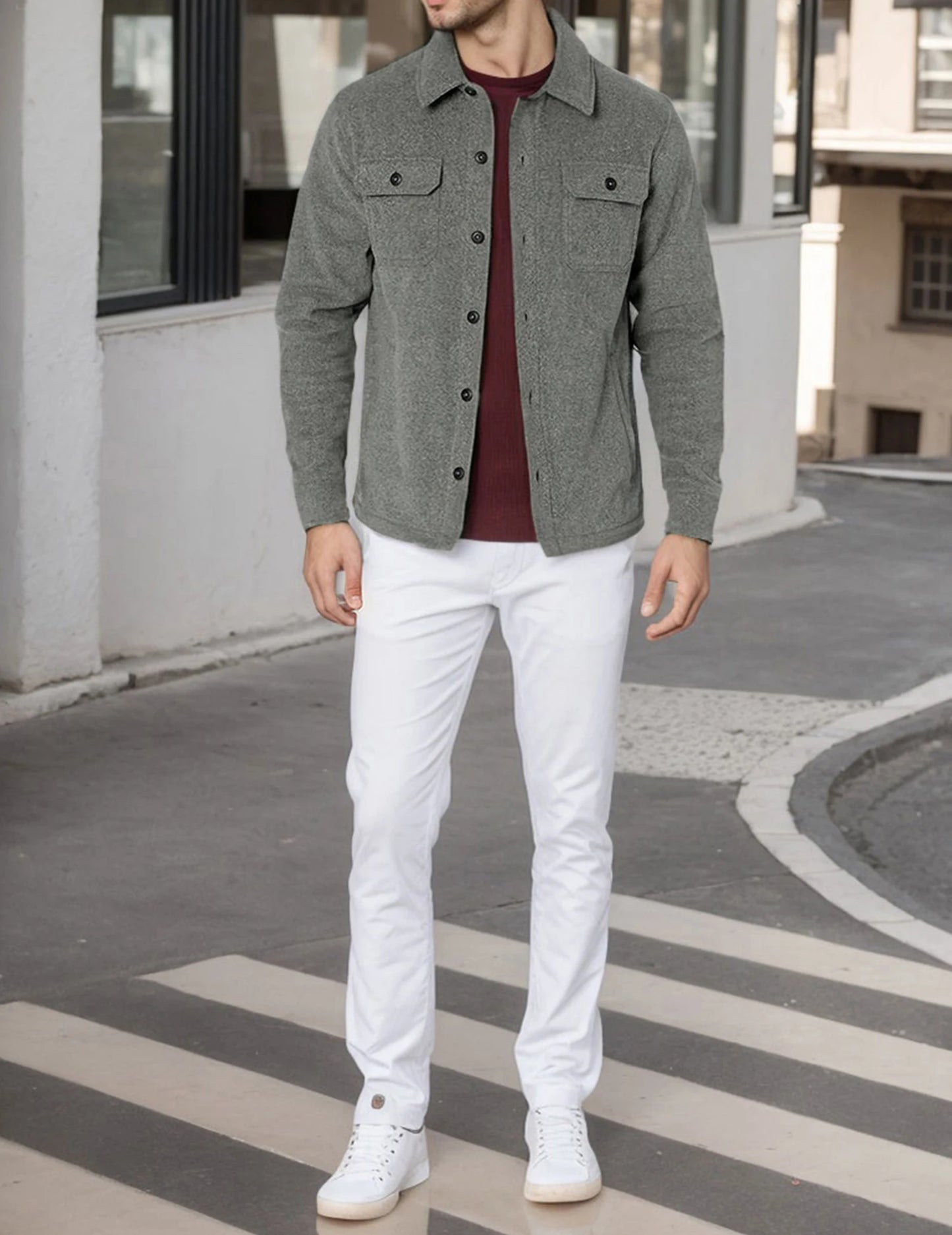 Men's Sherpa Fleece Jacket Button Down Winter Warm Hiking Fishing Outdoor Coat Casual Long Sleeve