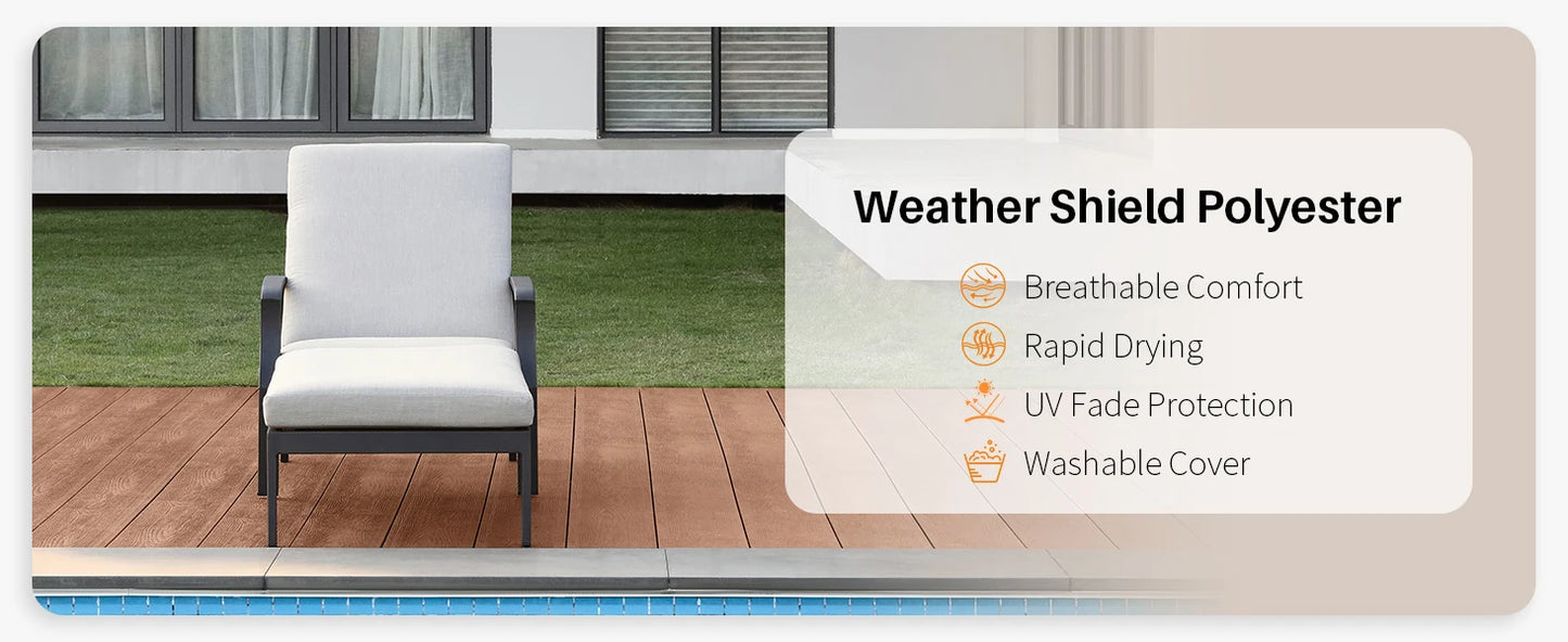 Aluminum Outdoor Chaise Lounge Chair,Cushion, Adjust-Backrest Pool Lounger Patio or Deck,Gunmetal