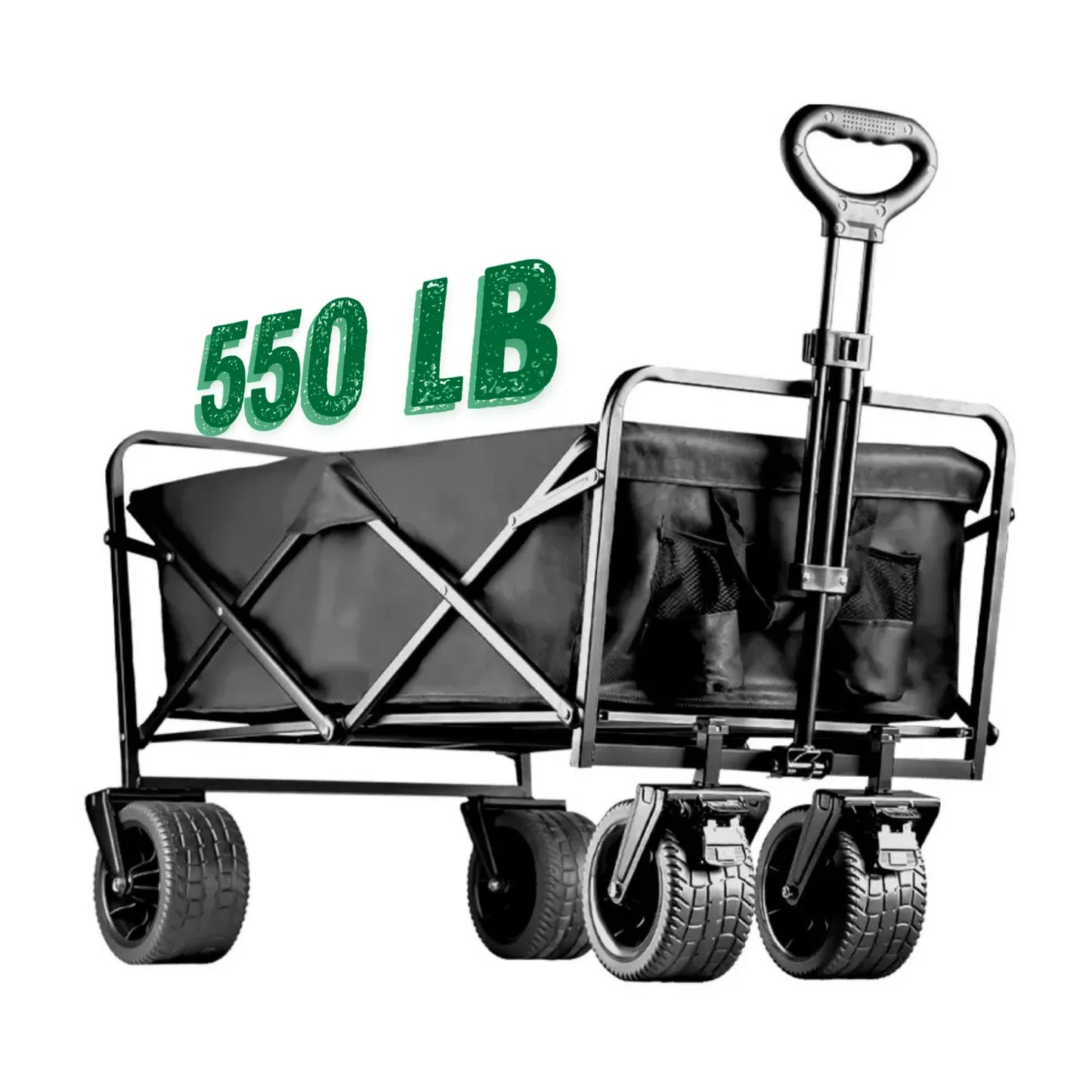 PowerHaul Folding Wagon,550LB/5.3 Cu. Ft., Heavy-Duty Design, All-Terrain Wheels, BLACK