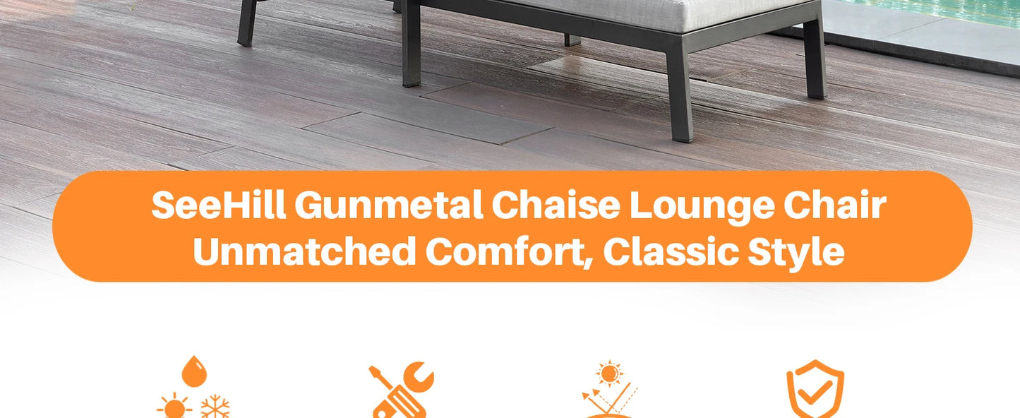 Aluminum Outdoor Chaise Lounge Chair,Cushion, Adjust-Backrest Pool Lounger Patio or Deck,Gunmetal