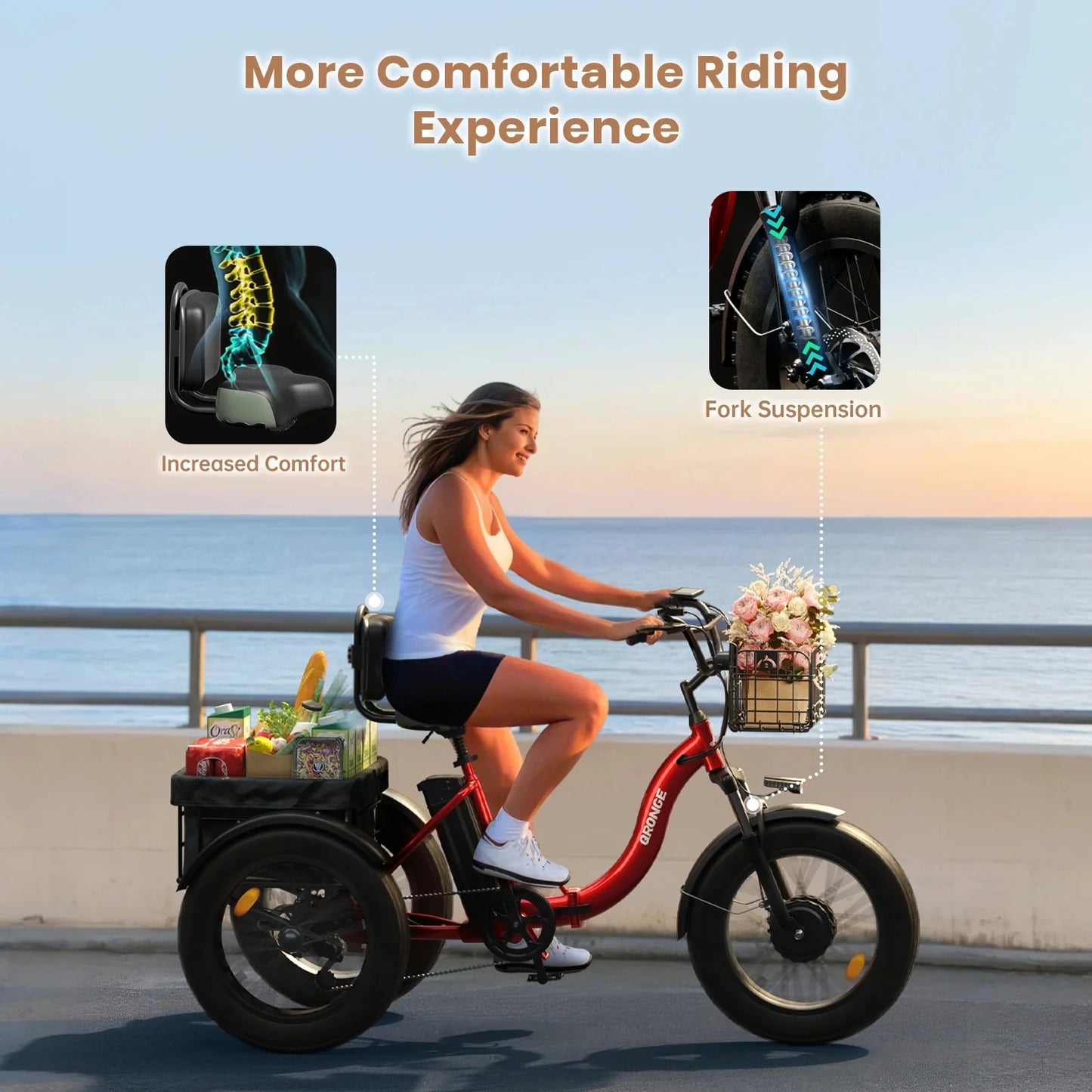 E-tricycle/Bike, Adults 960W Peak 36V 13.5AH Battery Folding 50 Miles Range Fat Tire,carry goods