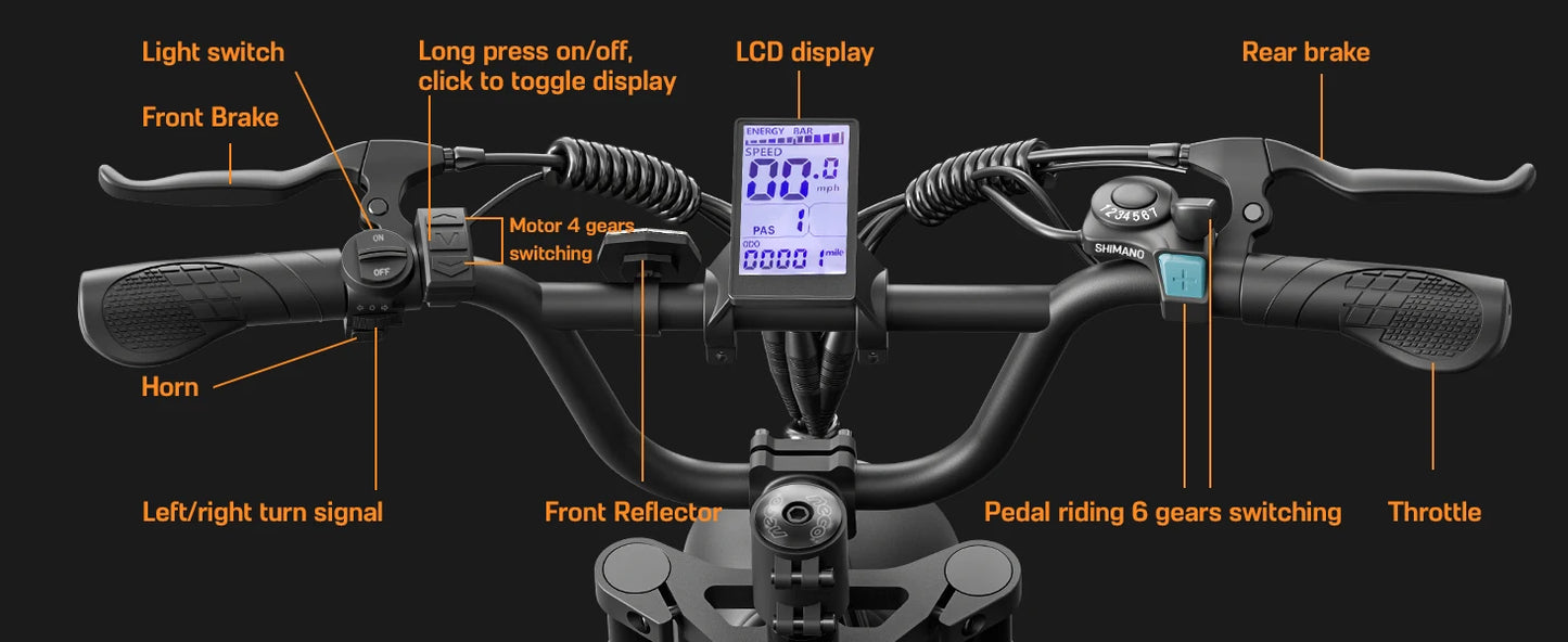 Mountain E-Bike , 20" Fat Tire Wider Seat 750W Peak Motor, Removable Battery, 4X Suspension