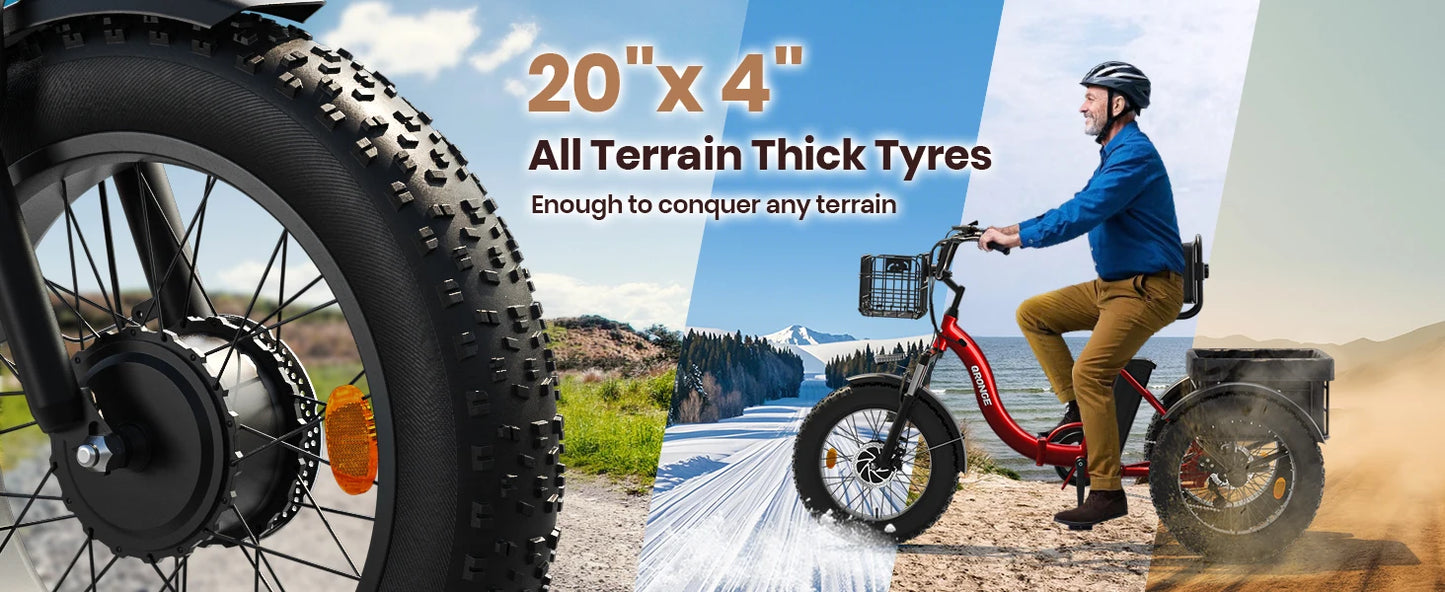 E-tricycle/Bike, Adults 960W Peak 36V 13.5AH Battery Folding 50 Miles Range Fat Tire,carry goods