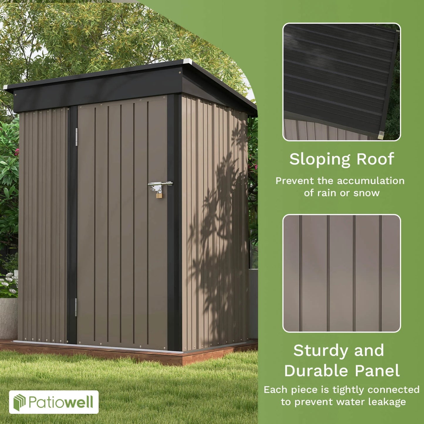5x3 FT Metal Outdoor StorageTool Shed, Sloping Roof & Lockable Door, Backyard Garden Patio Lawn