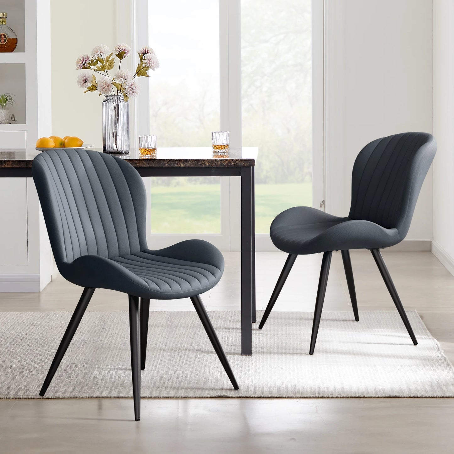 2 Dining Chairs, Modern, Comfortable Backrest Thickeneded Soft Cushion.19inch High, Metal Feet