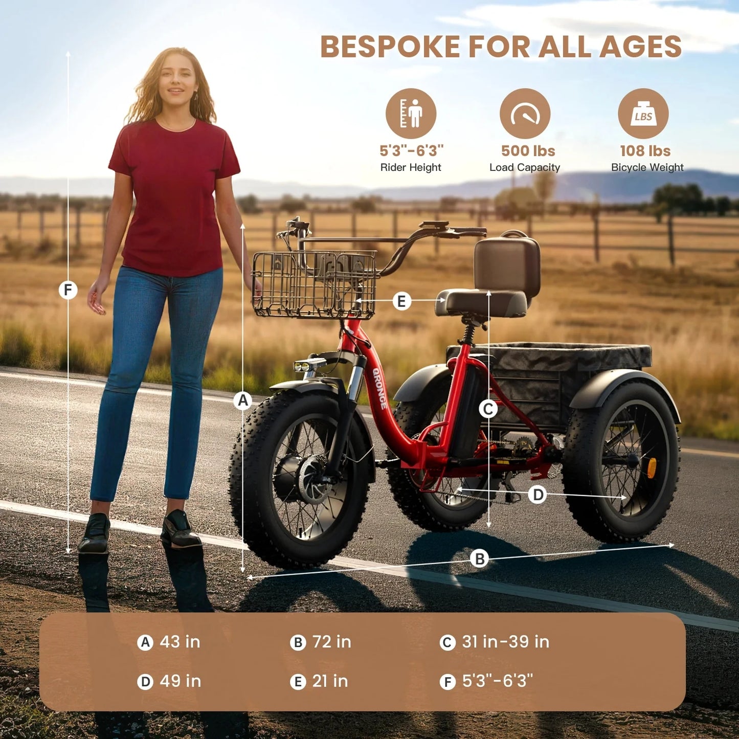 E-tricycle/Bike, Adults 960W Peak 36V 13.5AH Battery Folding 50 Miles Range Fat Tire,carry goods