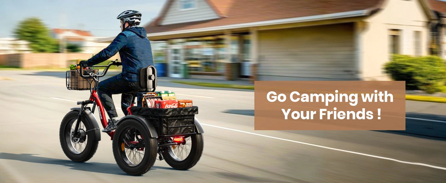 E-tricycle/Bike, Adults 960W Peak 36V 13.5AH Battery Folding 50 Miles Range Fat Tire,carry goods