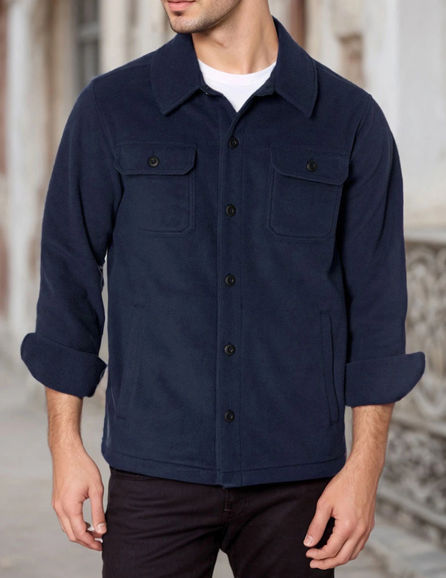 Men's Sherpa Fleece Jacket Button Down Winter Warm Hiking Fishing Outdoor Coat Casual Long Sleeve