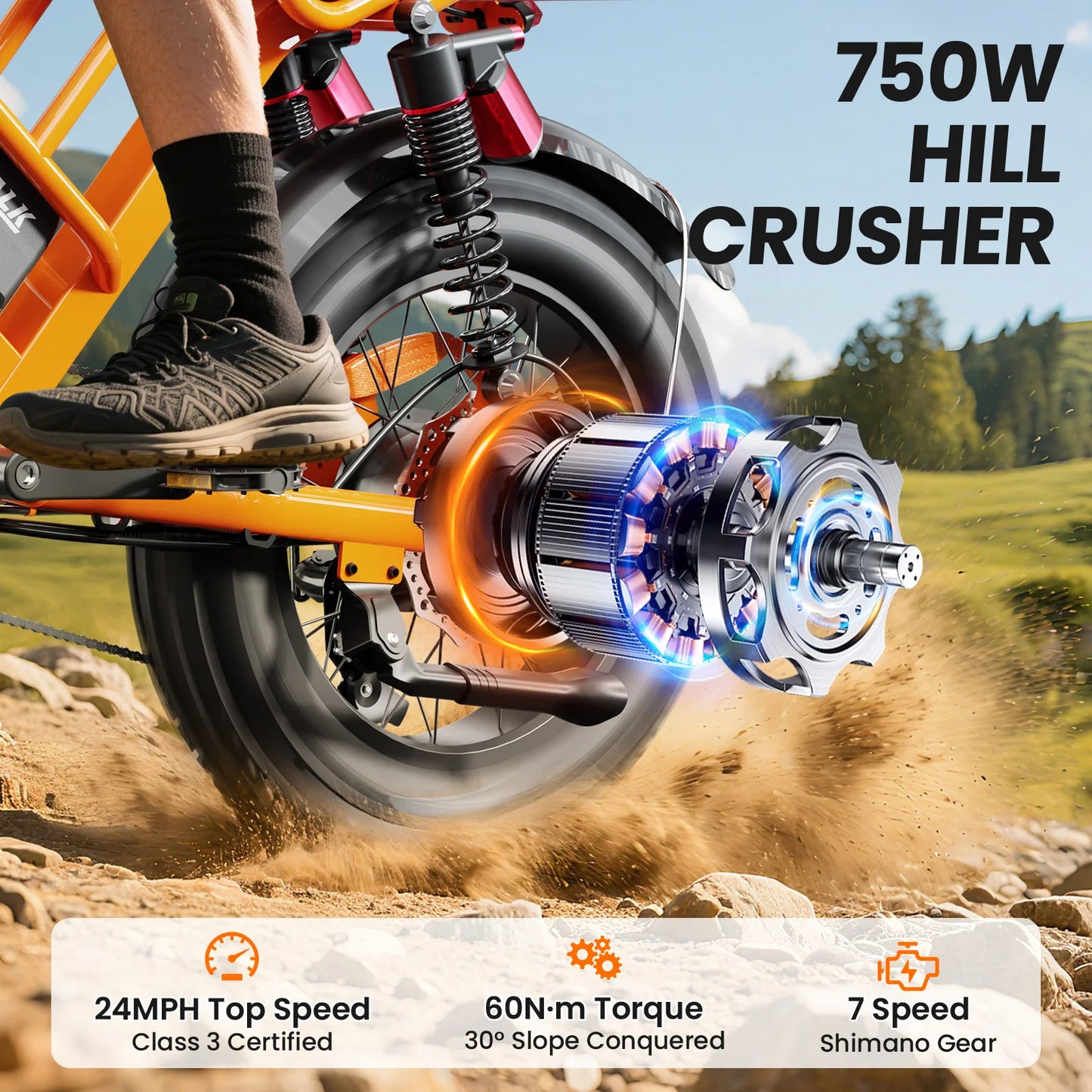 E-Bike M7,Teens,20",750W Peak Motor,24.9mph,48V 15Ah Rem.Battery,50 Miles Pure Electric,70 Miles PAS