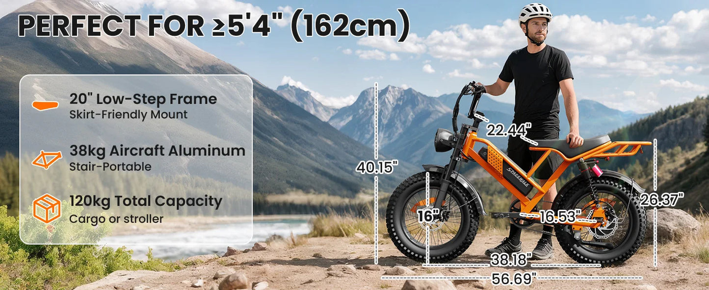 E-Bike M7,Teens,20",750W Peak Motor,24.9mph,48V 15Ah Rem.Battery,50 Miles Pure Electric,70 Miles PAS