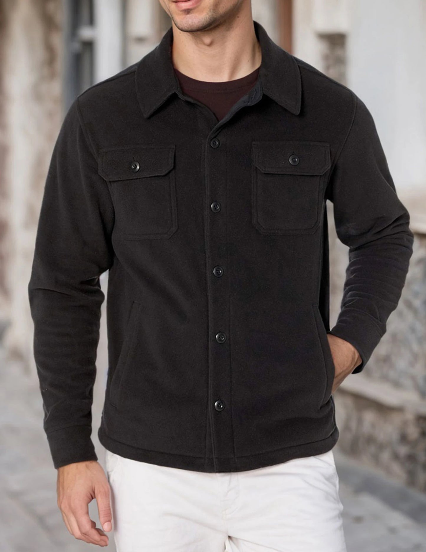 Men's Sherpa Fleece Jacket Button Down Winter Warm Hiking Fishing Outdoor Coat Casual Long Sleeve