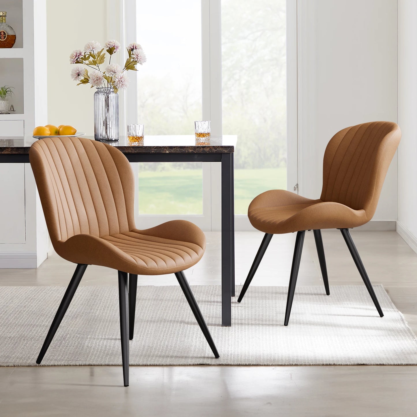 2 Dining Chairs, Modern, Comfortable Backrest Thickeneded Soft Cushion.19inch High, Metal Feet