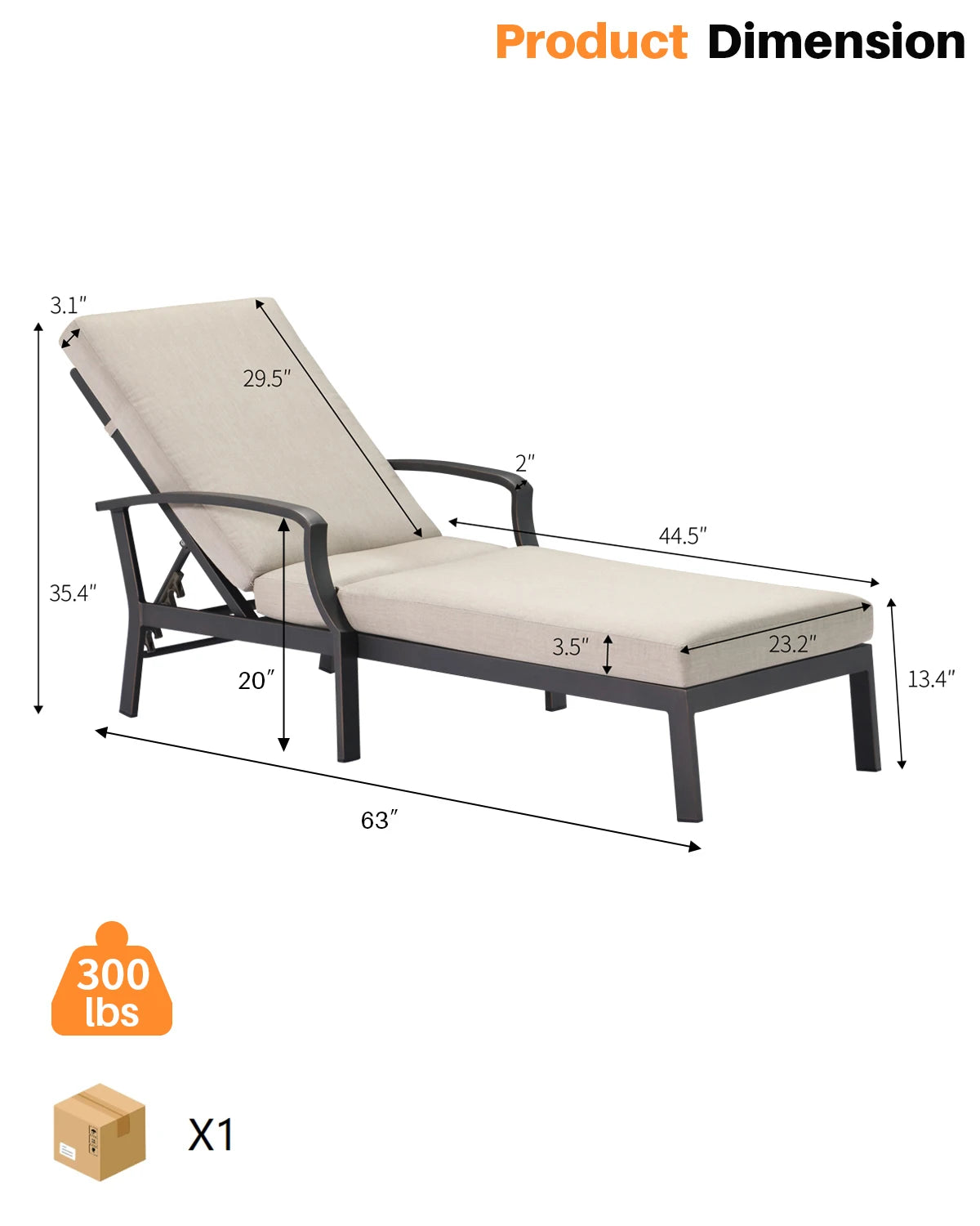 Aluminum Outdoor Chaise Lounge Chair,Cushion, Adjust-Backrest Pool Lounger Patio or Deck,Gunmetal