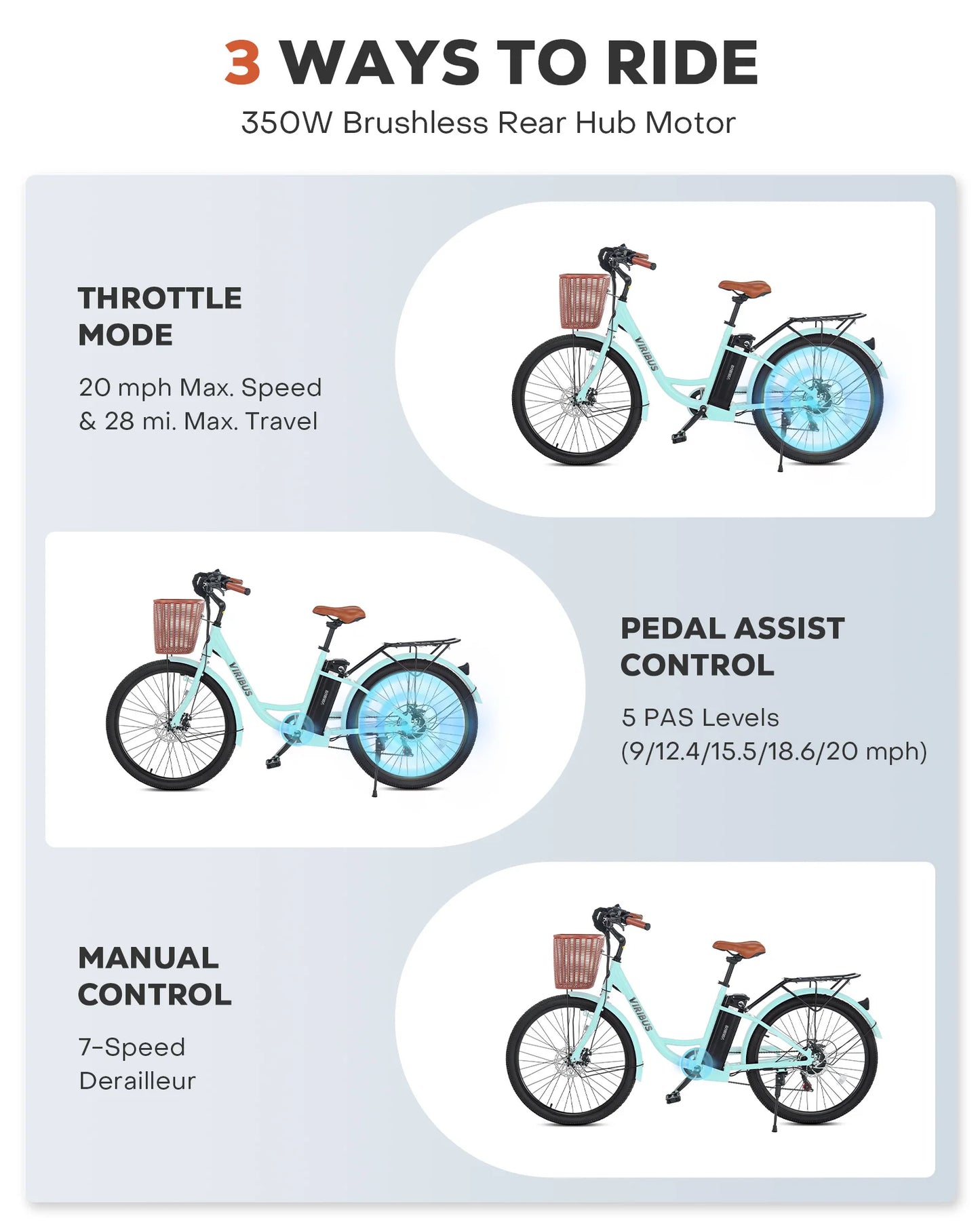 Adults, 26" ebike with 350W Motor Shimano 7 Speed Shifter Pedal Assist 36V Battery Dual Disc Brakes