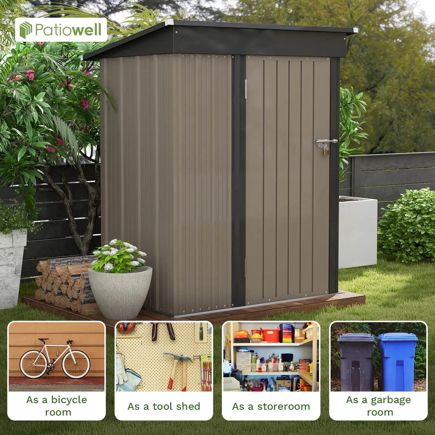 5x3 FT Metal Outdoor StorageTool Shed, Sloping Roof & Lockable Door, Backyard Garden Patio Lawn