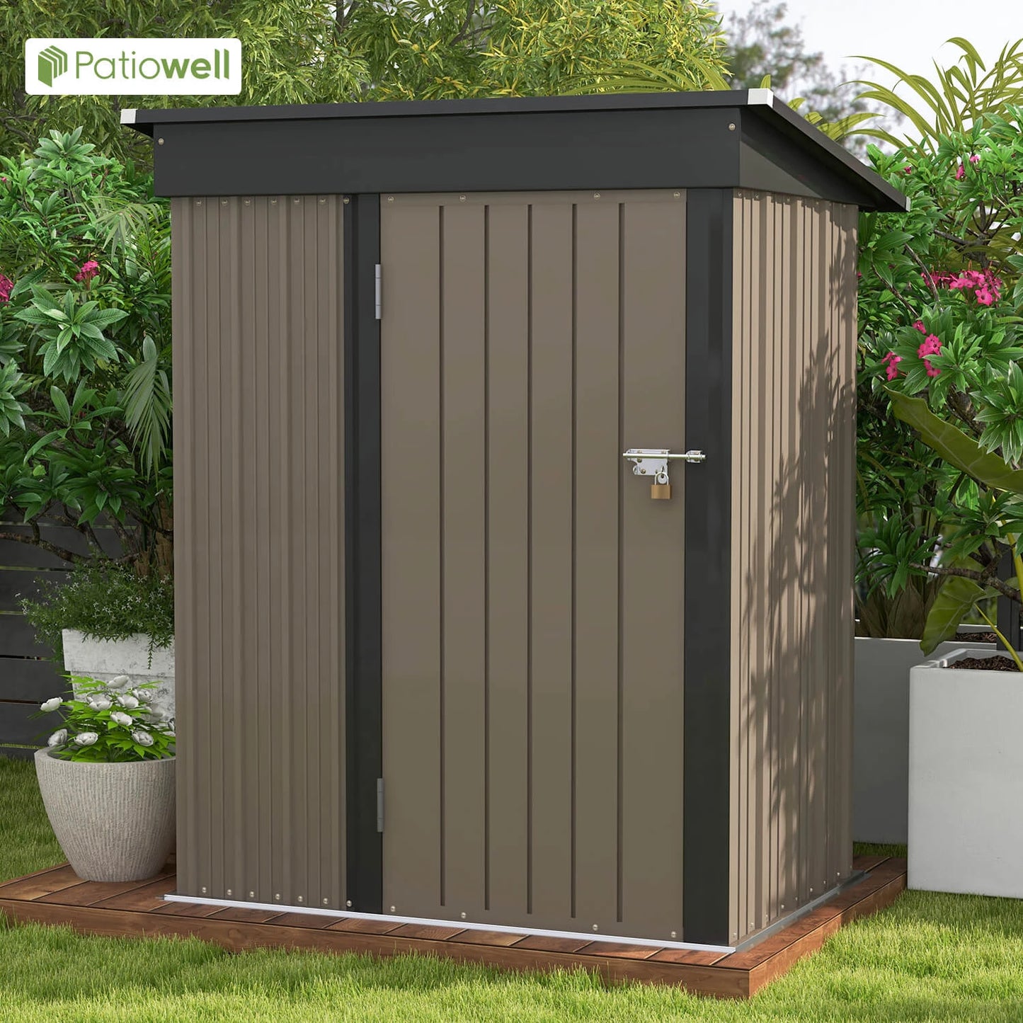 5x3 FT Metal Outdoor StorageTool Shed, Sloping Roof & Lockable Door, Backyard Garden Patio Lawn