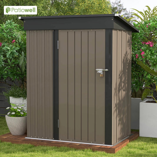 5x3 FT Metal Outdoor StorageTool Shed, Sloping Roof & Lockable Door, Backyard Garden Patio Lawn