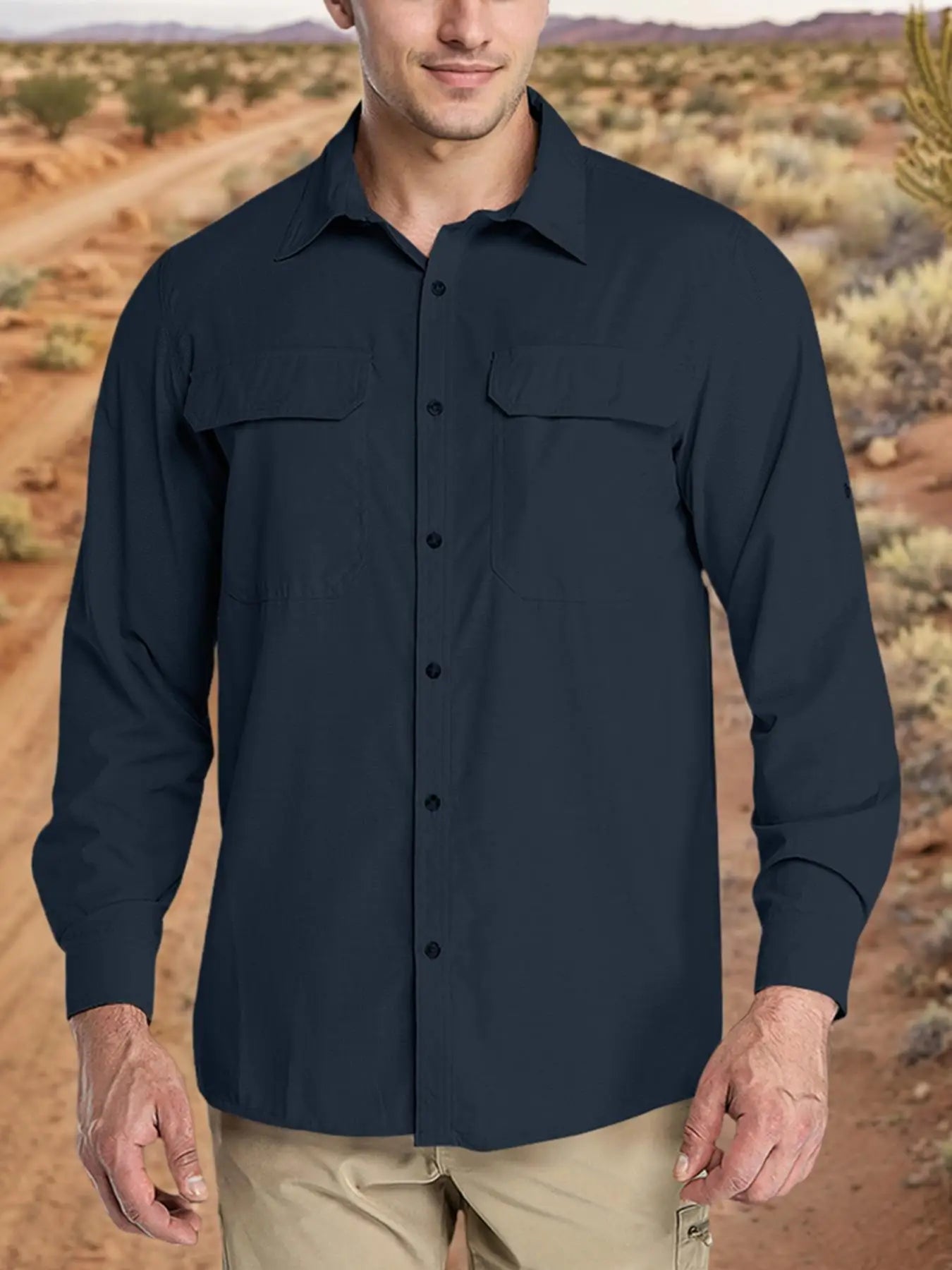 Men's Long Sleeve Sun Protection - UPF 50+ UV Blocking and Cooling Design for Fishing, Hiking travel