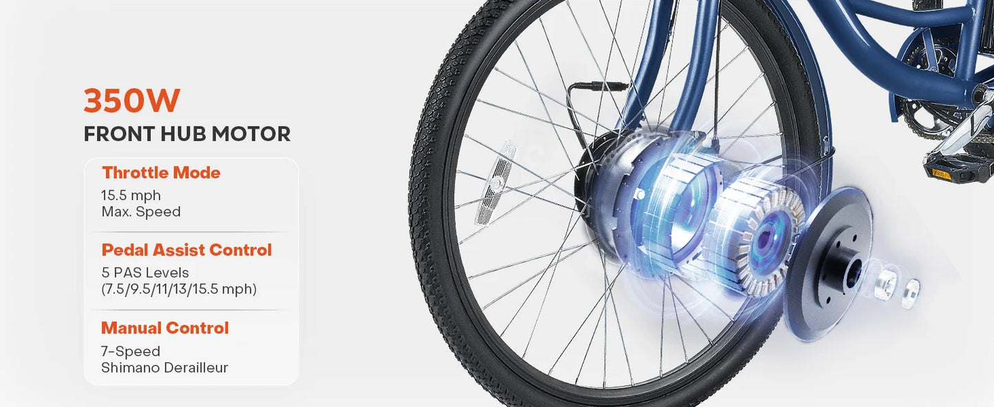 24''/26" Electric Tricycle , 7 Speed , 350W Motor UL Certified 36V 13Ah Battery