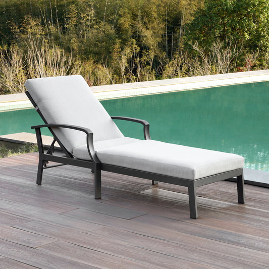Aluminum Outdoor Chaise Lounge Chair,Cushion, Adjust-Backrest Pool Lounger Patio or Deck,Gunmetal