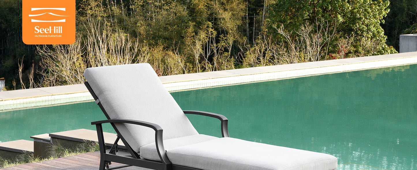 Aluminum Outdoor Chaise Lounge Chair,Cushion, Adjust-Backrest Pool Lounger Patio or Deck,Gunmetal