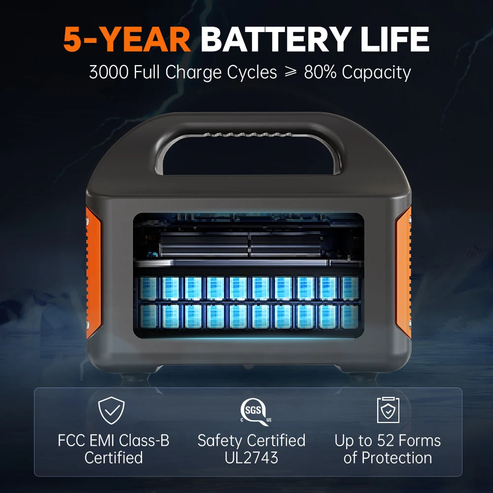 500W 300W Portable Power Station AC 110V Solar Generator LiFePO4 Battery UPS Emergency camp Home