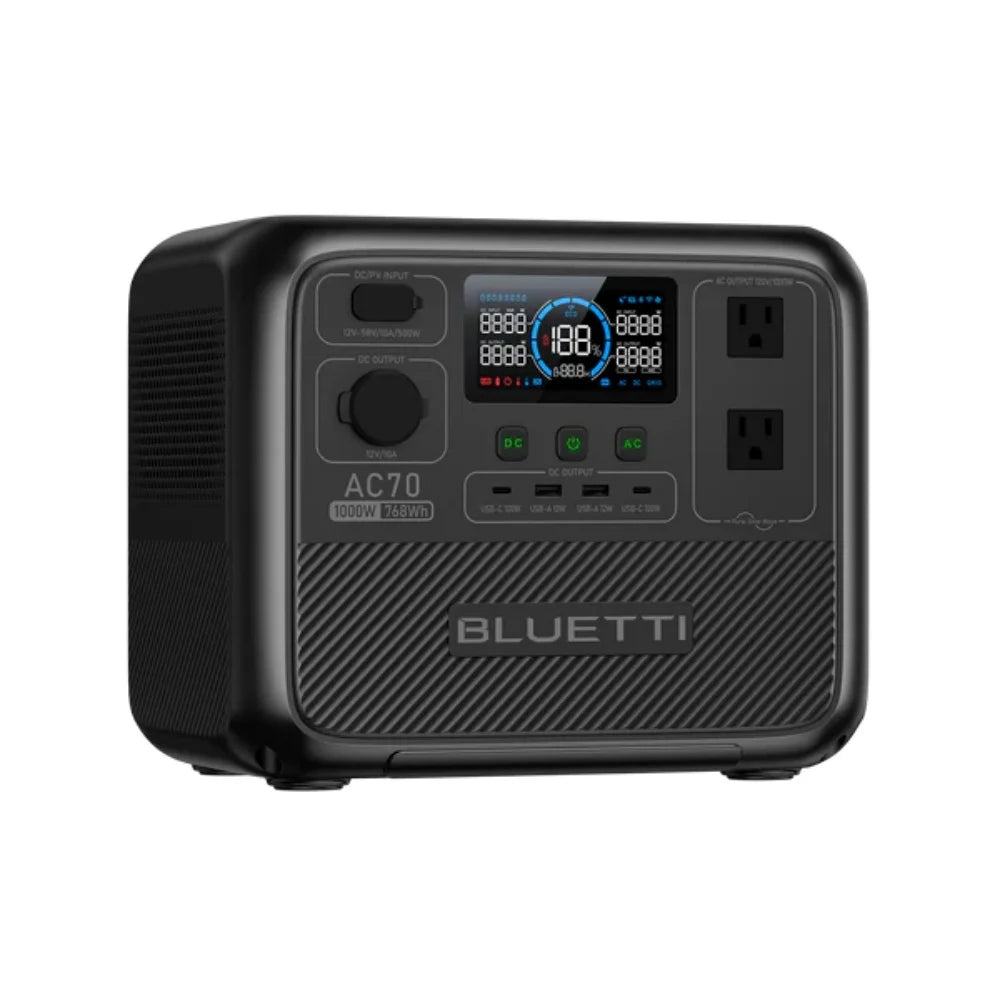 [US Plug] BLUETTI AC70 Portable Power Station | 1000W 768Wh, Solar Generator Off-grid, Power Outage