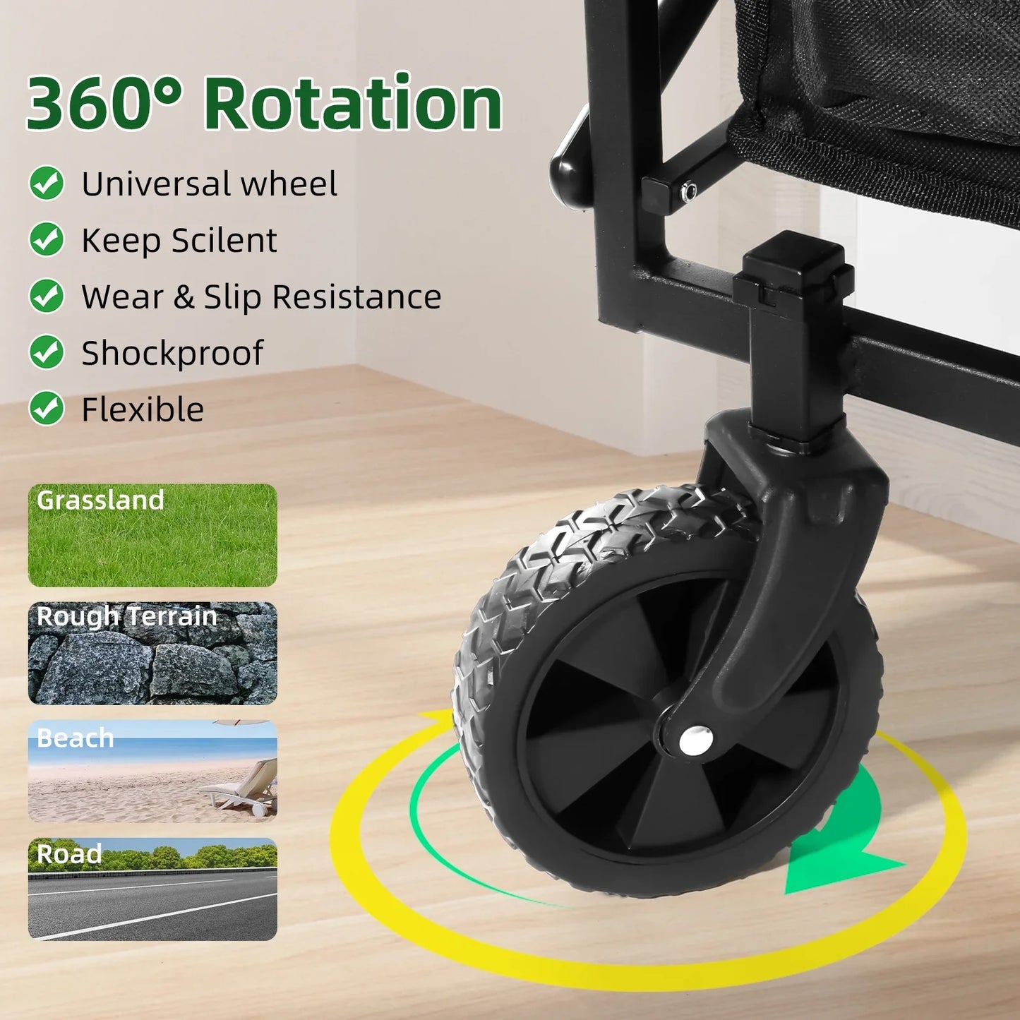 PowerHaul Folding Wagon,550LB/5.3 Cu. Ft., Heavy-Duty Design, All-Terrain Wheels, BLACK