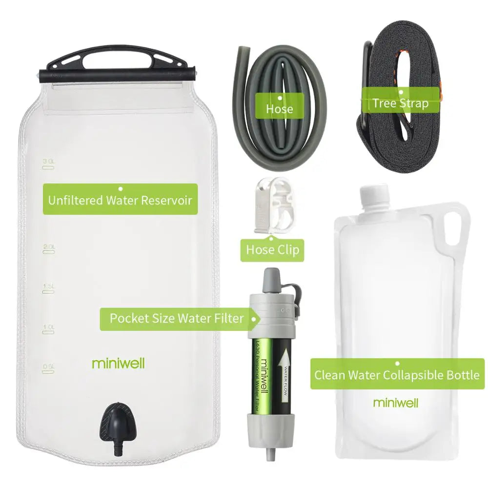 miniwell water purifier & straw filter survival emergency kit for hiking,camping,survival,emergency