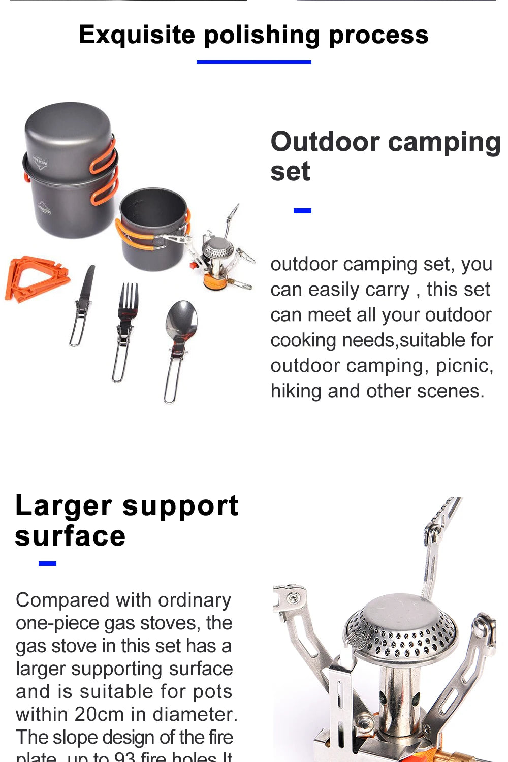 Camping Cookware Set Tableware Burner Stove Folding Knife Fork Portable Pot