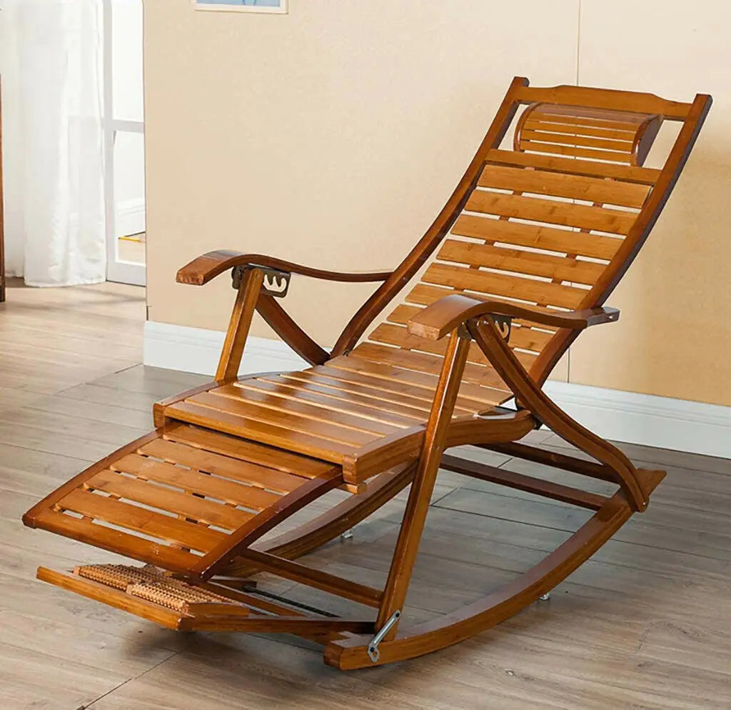 Heavy Duty Bamboo Rocking Chair Adjustable Lounge Recliner Leisure Living Room,covered deck